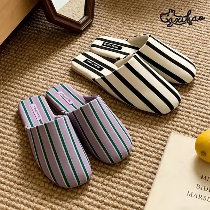 XIXITIAO NOUVEAU Chaussons d'intérieur à rayures pour femme