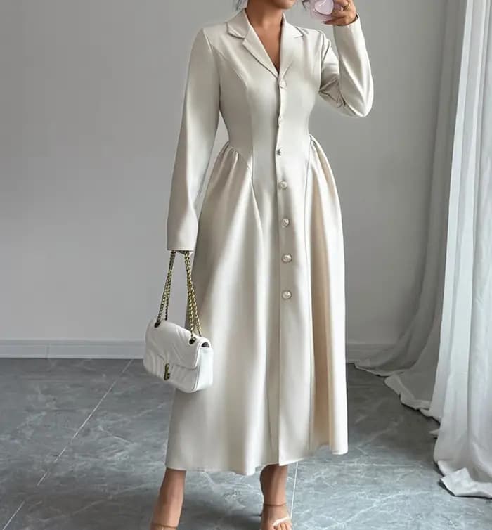 Robe longue à manches longues et décolleté en V profond, Style élégant, automne-hiver 2025