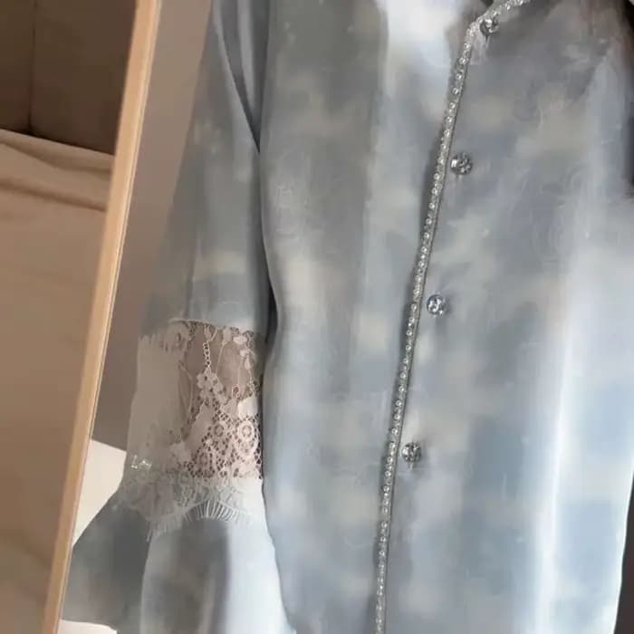 Pyjama à manches longues et pantalon en dentelle pour femme