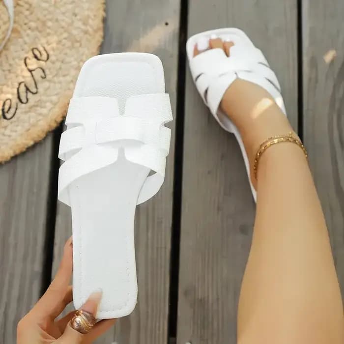 Pantoufles pour femmes, couleur unie, sandales légères, bout carré, chaussures à enfiler, pantoufles