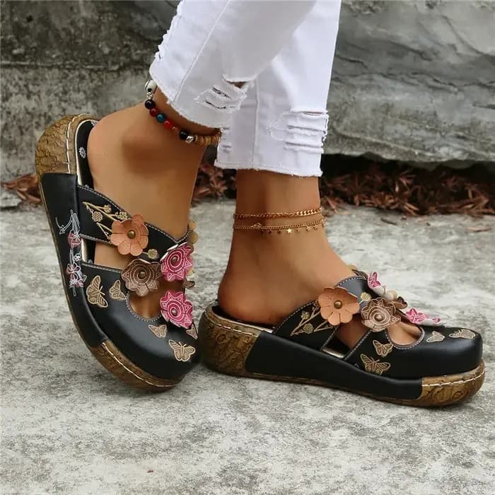 Baotou-Pantoufles rétro en fleurs de prunier pour femmes