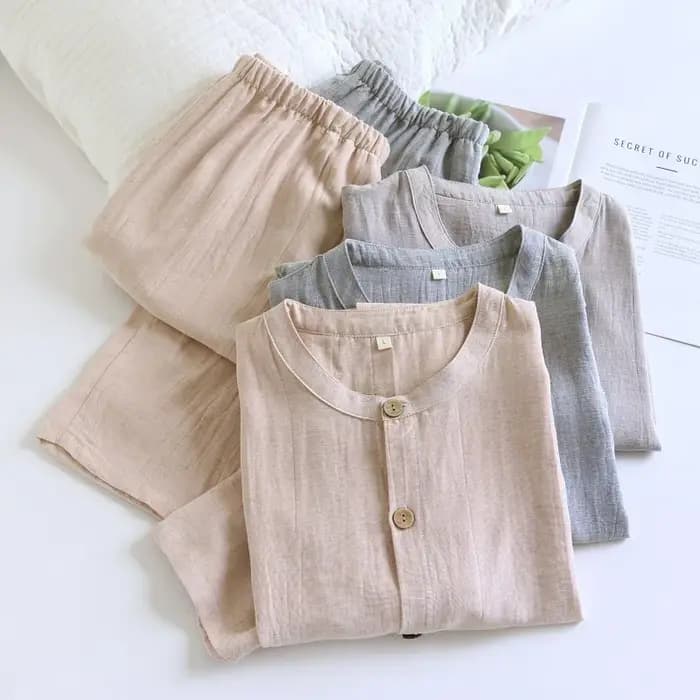 Ensemble pyjama minimaliste japonais en mélange de coton et de lin