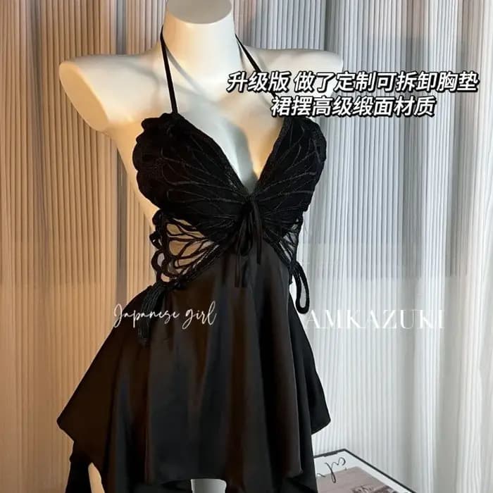 Papillon vêtements de nuit femmes sans manches chemise de nuit coréenne robe de nuit Sexy Mini licou