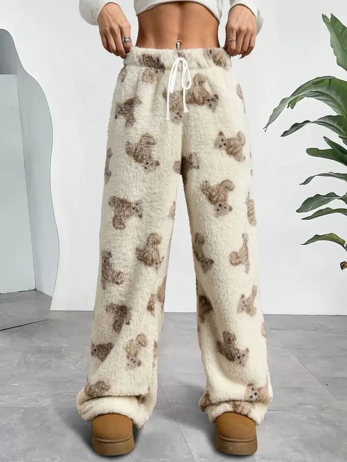 Teddy pyjamas pantalon moelleux femmes hiver chaud épais vêtements de nuit