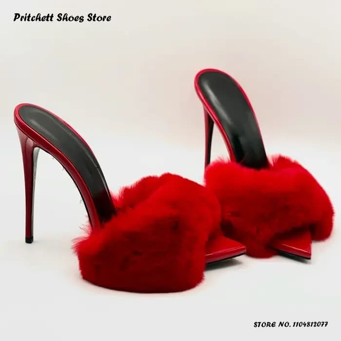 Pantoufles bouffantes en fausse fourrure pour femmes