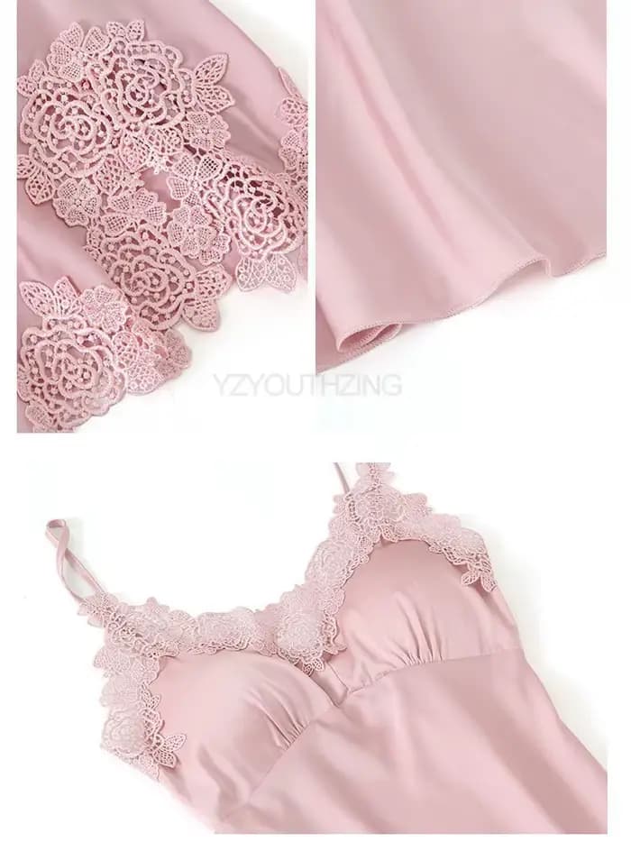 Ensemble pyjama Pour femmes dentelle garniture Satin vêtements de nuit Pyjamas Pour Femme