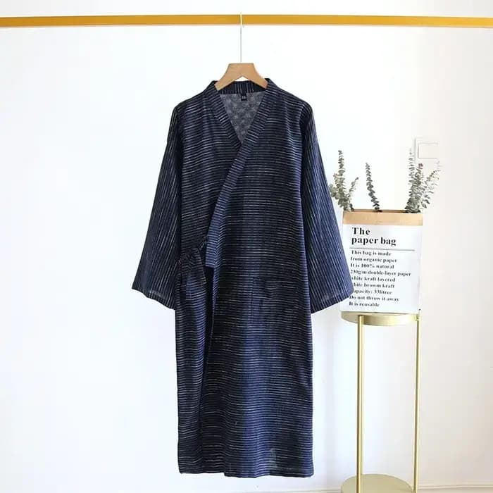 Peignoir Kimono Homme 2026 en Coton Double Gaze Rayé 100%