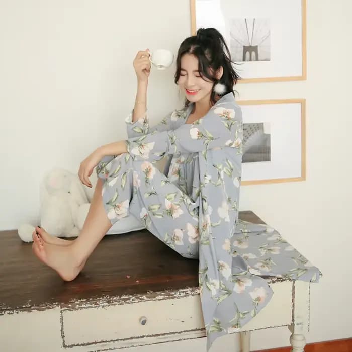 3 pièces femmes japon Kimono Pyjamas coton vêtements de nuit Pijama doux maison