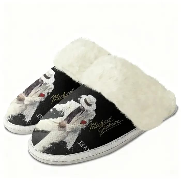 Pantoufles en peluche Michael Jackson, chaussures chaudes pour la maison, pantoufles légères thermiq
