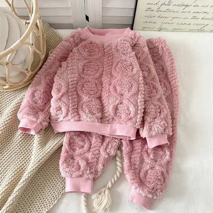 Ensemble pyjama en flanelle pour bébé, automne et hiver, style coréen, en peluche épaisse, vêtements