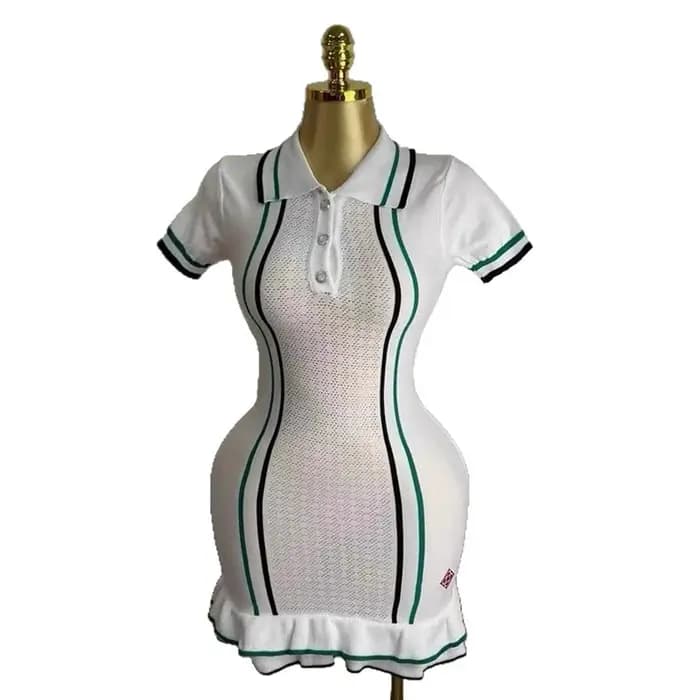 Robe courte tricotée à volants pour l'été, mini robe sexy à col tournant, vêtements de rue pour fête, 2025