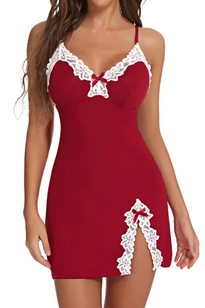 Pyjama sexy en dentelle à col en V pour femmes