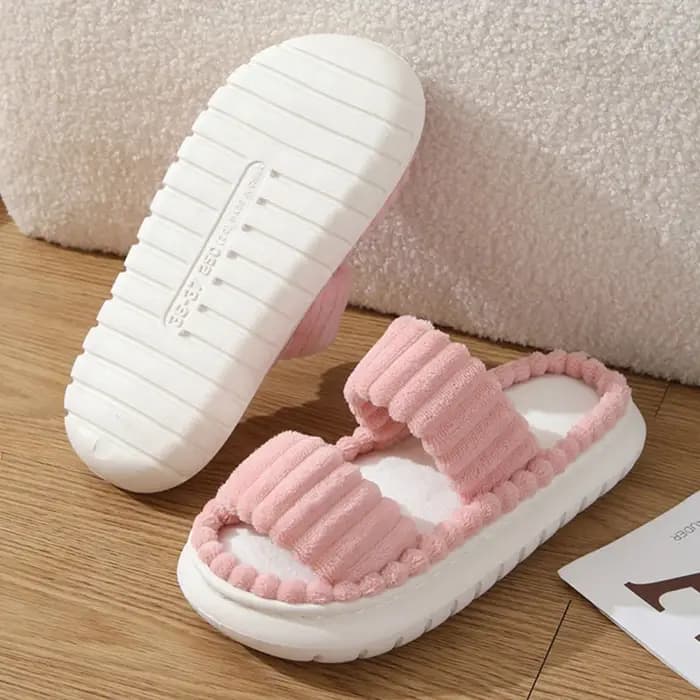 Pantoufles à plateforme en peluche à Double sangles pour femmes