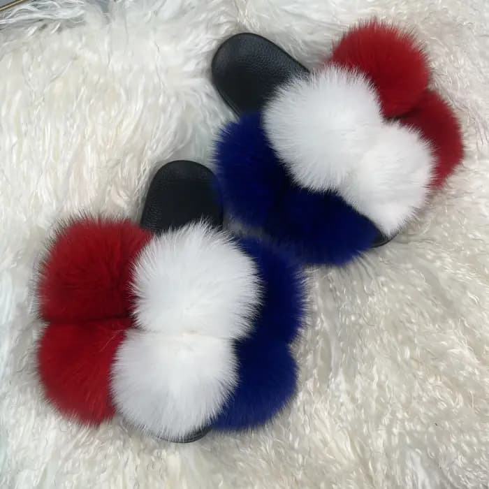 Claquettes moelleuses pour femmes avec pompon en fourrure