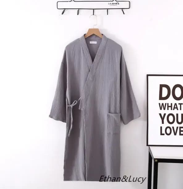 Nouveau printemps et automne japonais kimono robe couple coton crêpe peignoir hommes et femmes