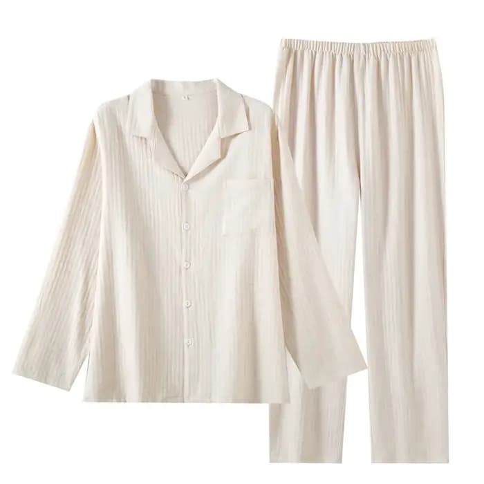 Ensemble pyjama en gaze 100% coton pour hommes | Vêtements de nuit en mousseline douce et respirante | Automne manches
