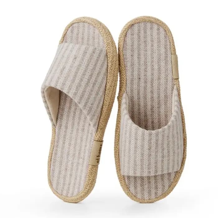 Pantoufles en coton et lin de style japonais pour femmes et hommes, chaussures de loisirs, style rayé, antidérapantes, pour couples, respirantes, pour la maison
