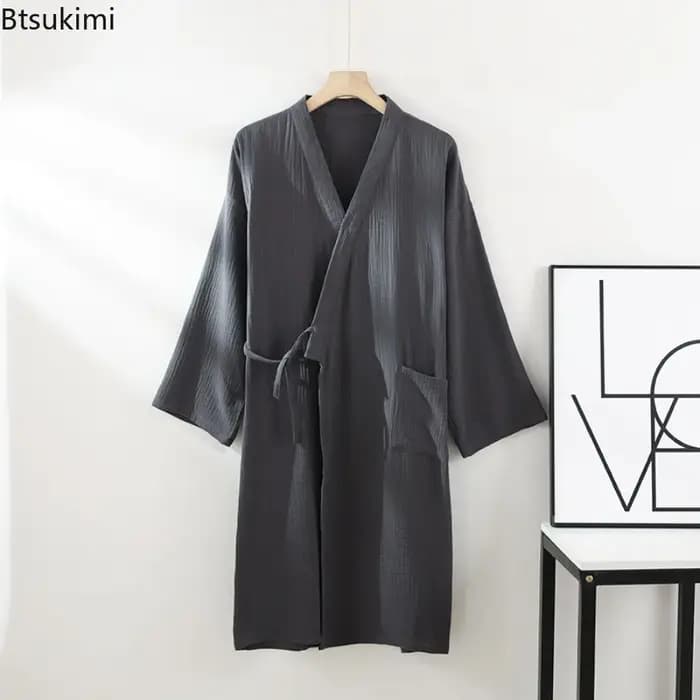 Robes Kimono pour Hommes Printemps-Été, Peignoir Confortable en Coton, Cardigan Foulardé, Vêtements d'Intérieur Légers, Grandes Tailles