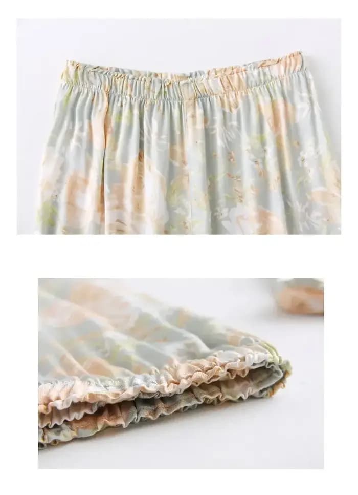 Ensembles de pyjamas à manches longues College de fleurs vertes en viscose fraîche pour femmes, vêtements de nuit pour la maison, pyjama d'automne