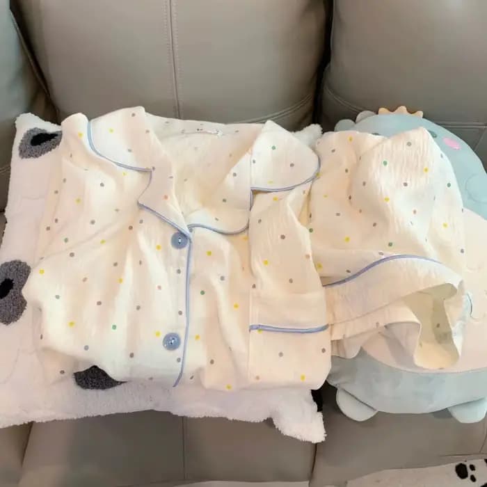 Ensemble pyjama en coton imprimé à pois pour femmes