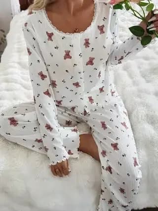 Ensemble de pyjama imprimé ours mignon pour femme