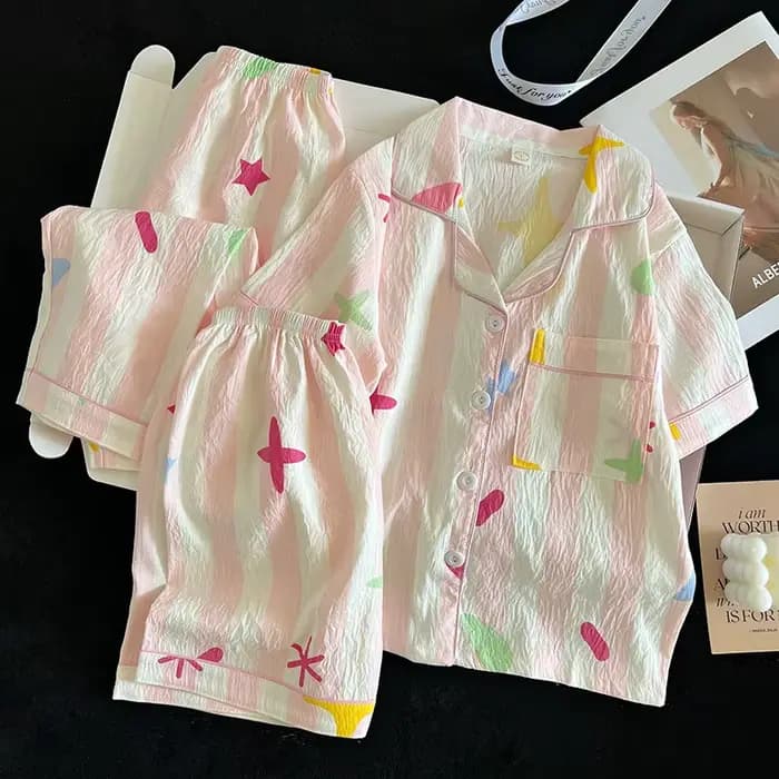 Ensemble pyjama d'été, haut à manches courtes et short et pantalon assortis