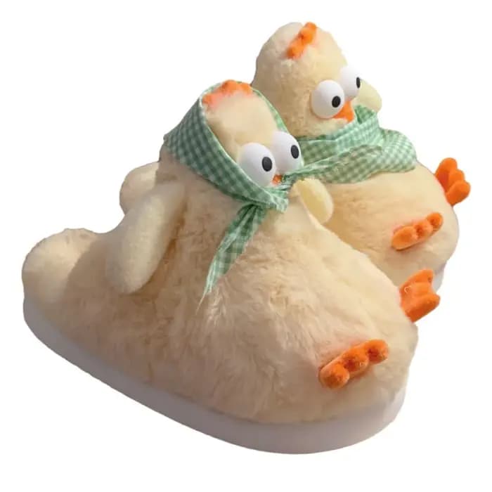 Mode fourrure jaune poulet pantoufles dessin animé doux hiver chaud
