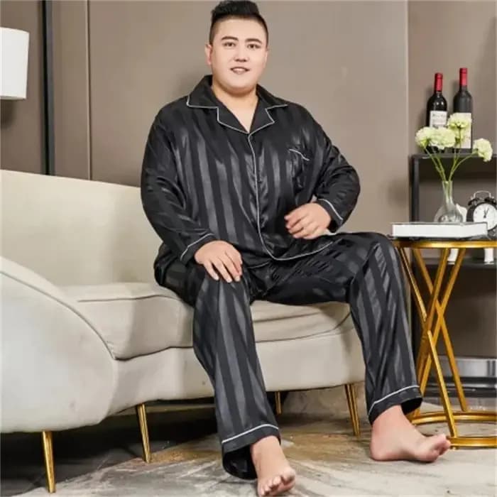5XL 165kg grande taille pyjamas hommes printemps Satin soyeux vêtements de nuit à manches longues