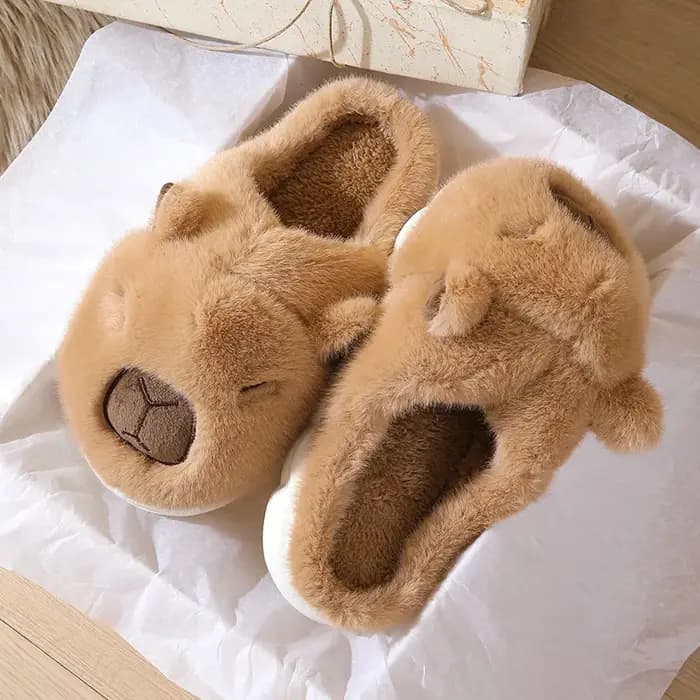 Mignon Capybara coton pantoufles femmes automne hiver intérieur semelle souple chaud fourrure diapositives hommes