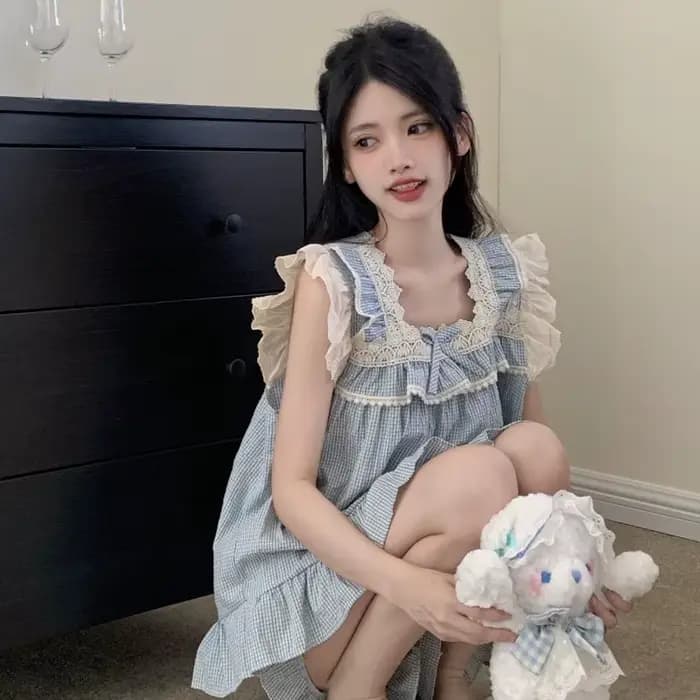 Ensemble de pyjama à volants de style japonais pour femmes, vêtements de nuit à la maison, dortoir é