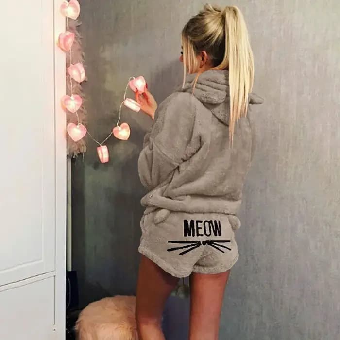 Nouvelles femmes pyjama ensembles automne hiver chat dessin animé chaud Pyjamas