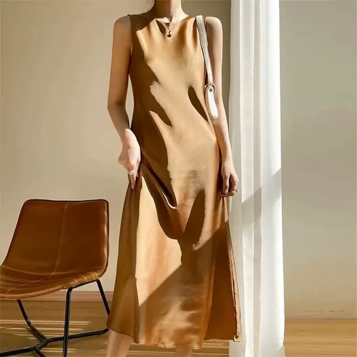 Robe longue en satin d'acétate pour femmes, maxi, mode élégante, Sexy, soie artificielle, sans manch