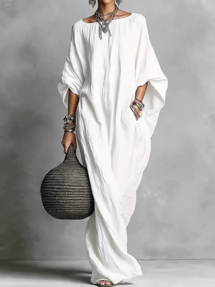 Robe de soirée ample à manches chauve-souris trois-quarts