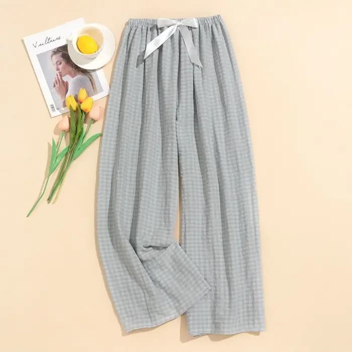 Pantalon de pyjama Simple en coton et Viscose pour femmes, vêtements de chambre imprimés à carreaux, pantalons de maison, printemps et été, 2025
