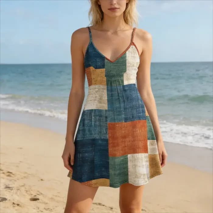 Robe à bretelles spaghetti à imprimé géométrique vintage pour femmes