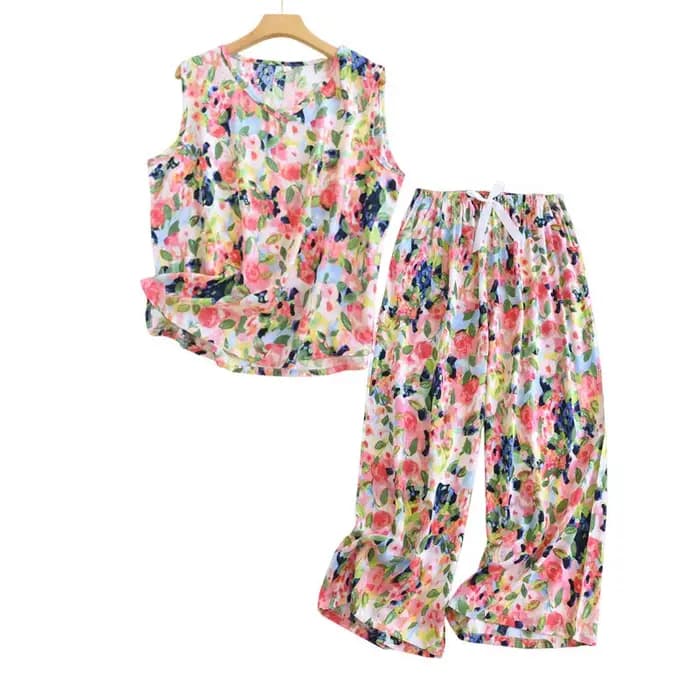 Ensemble pyjama 2 pièces en coton et Viscose pour femmes, haut fin sans manche avec pantalon court, vêtements de maison amples et lisses, été