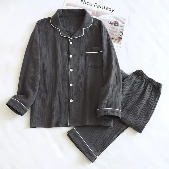 Ensemble de pyjama pour homme en gaze double couche 100% coton. Vêtements de détente classiques à manches longues
