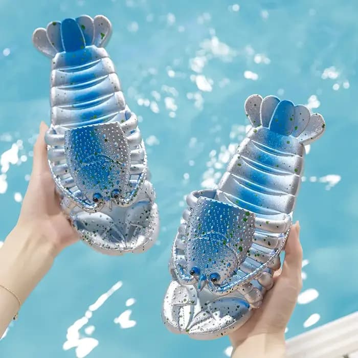 Nouveau pantoufle de homard créative femme diapositives drôles chaussures pour tongs d'été femmes doux écrevisses pantoufles unisexes grande taille 45 46