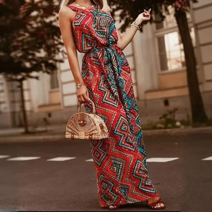 Robe longue pour femme, coupe trapèze, style Y2K streetwear, dos nu, imprimée, sans manches, élégante, pour la plage, décontractée, soirée, travail, 2026