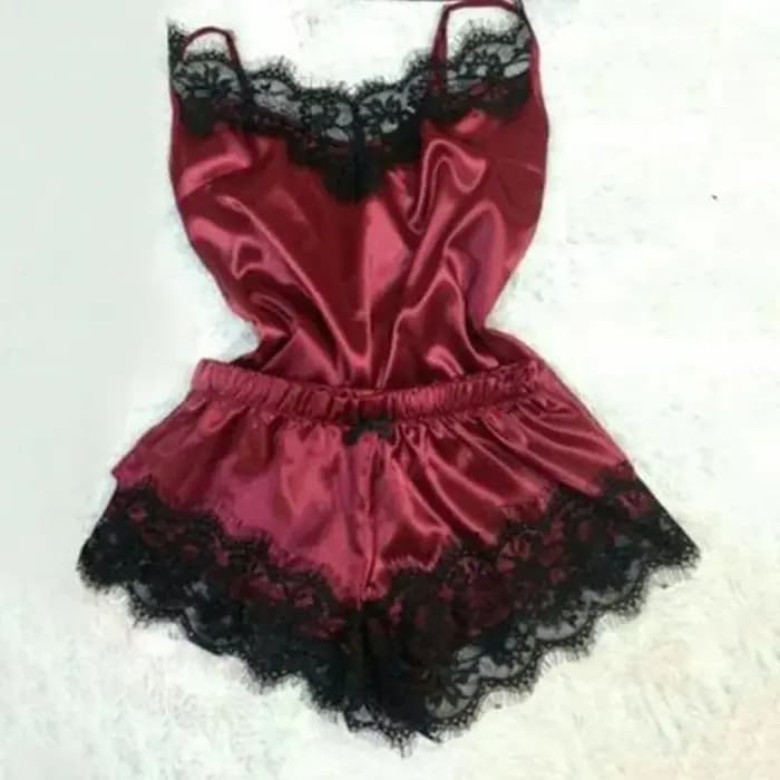 Mode femmes pyjama costume col en v Stretch Satin nuisette dentelle Sexy Lingerie nœud papillon pyjamas sommeil Shorts ensemble vêtements de nuit