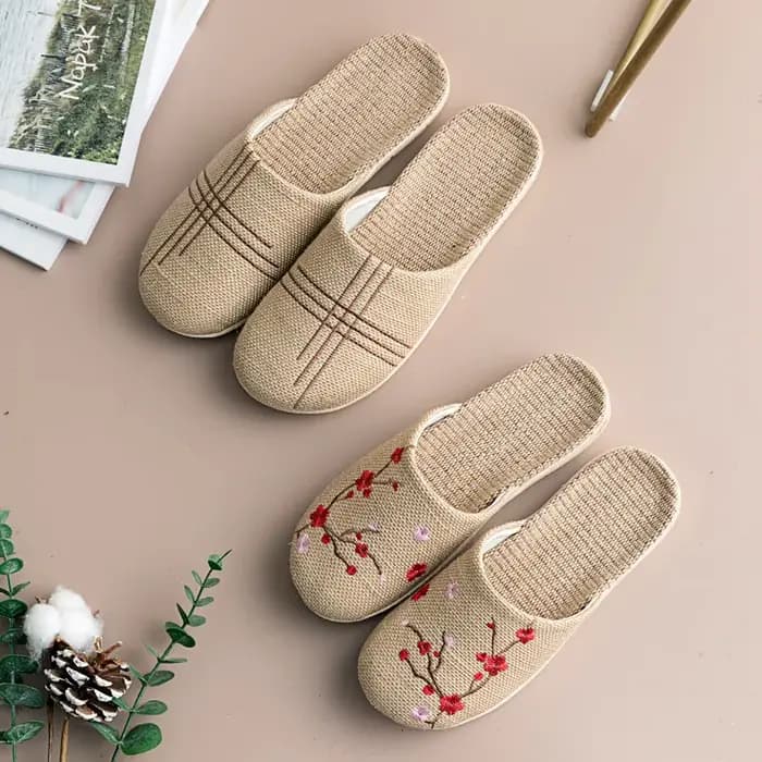 Pantoufles d'intérieur en lin de style chinois pour femmes et hommes