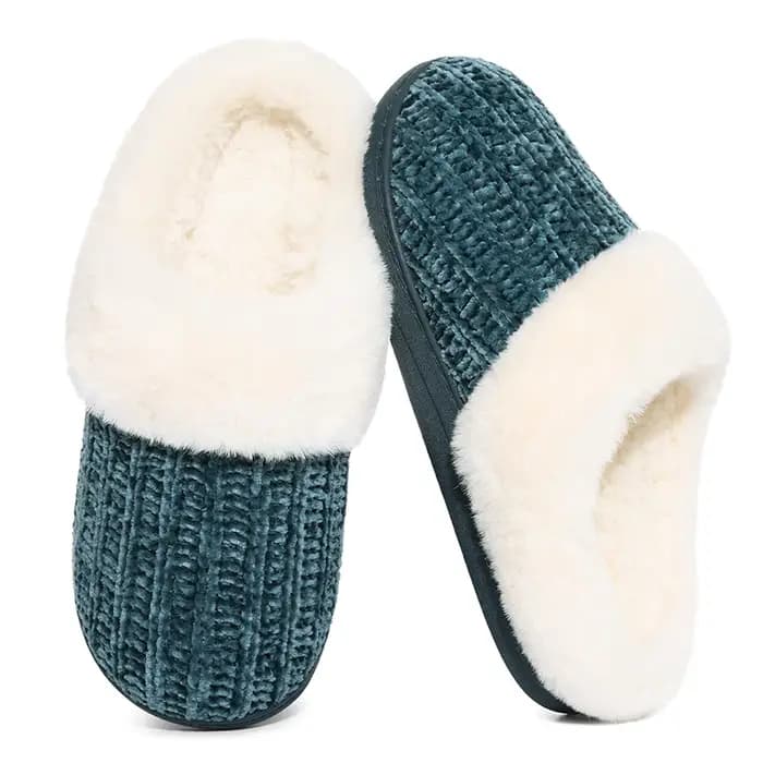 Litfun hiver fourrure chaussons pour femmes sans lacet doublé de laine confortable maison diapositives mousse à mémoire