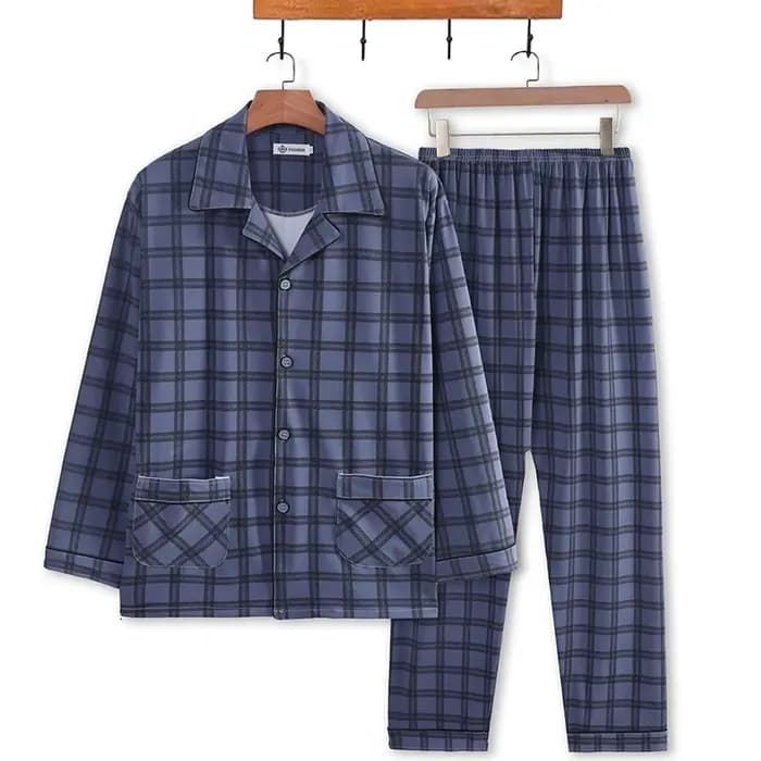 Pyjama pour hommes printemps automne et hiver imprimé à carreaux à manches longues décontracté vêtements de maison