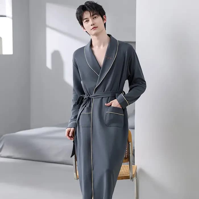 Printemps automne peignoir hommes 100% coton haut de nuit Kimono Robes pour homme solide