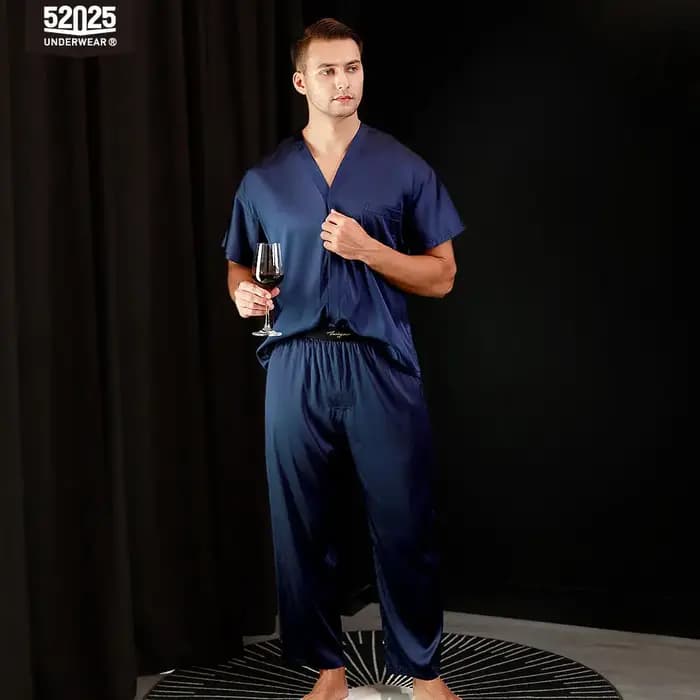 Ensemble de pyjama 100 % soie de mûrier pour homme 52025 – Coupe décontractée