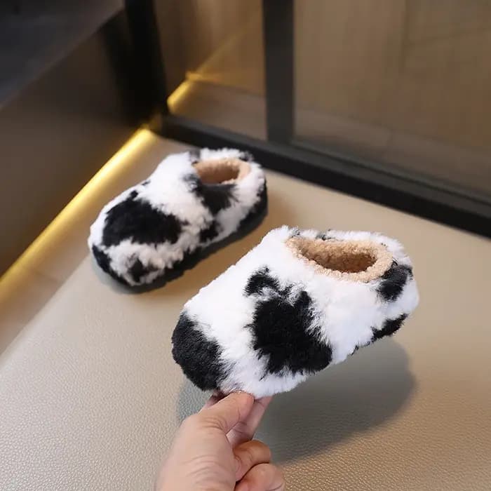 2025 enfant fourrure pantoufles plates hiver nouvelles filles Patchwork casual coton chaussures chaud mode enfants en