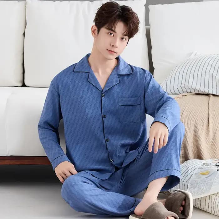 Pyjama pour homme, pantalon à manches longues, cardigan à col ample, pour vêtements de nuit décontractés, vêtements de maison, vêtements de nuit, 2 pièces/ensemble, printemps et automne