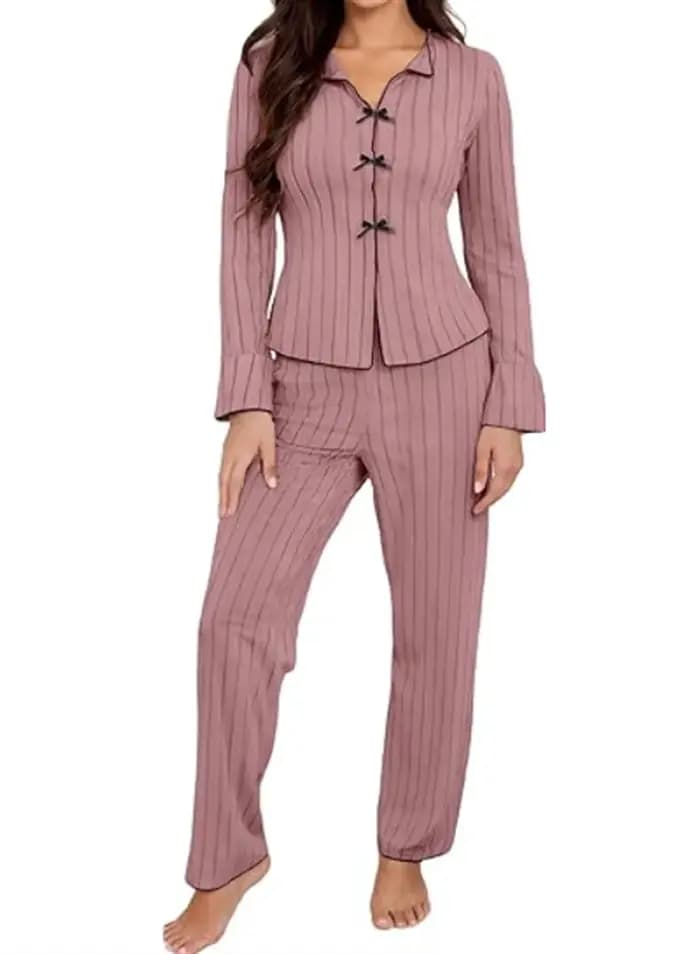 Ensemble de pyjama en tricot côtelé à manches longues pour femmes