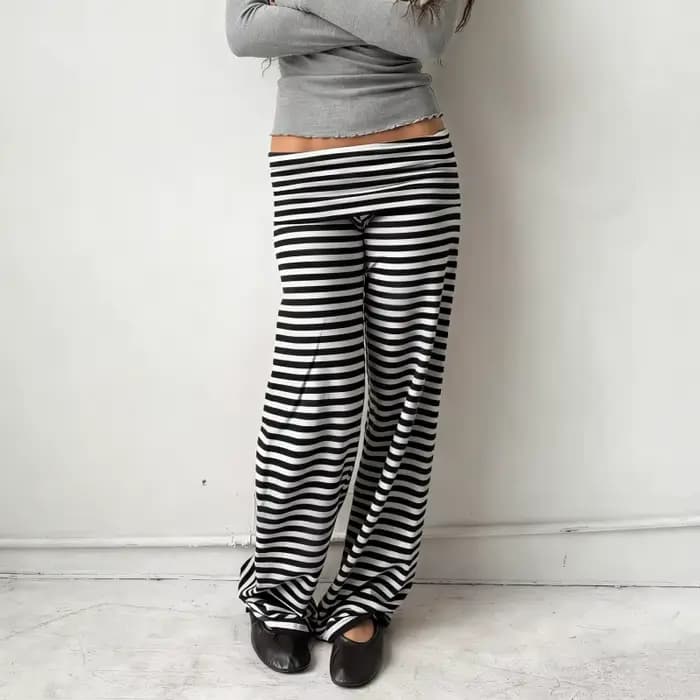 Pantalon de pyjama décontracté pour femme rayé taille basse