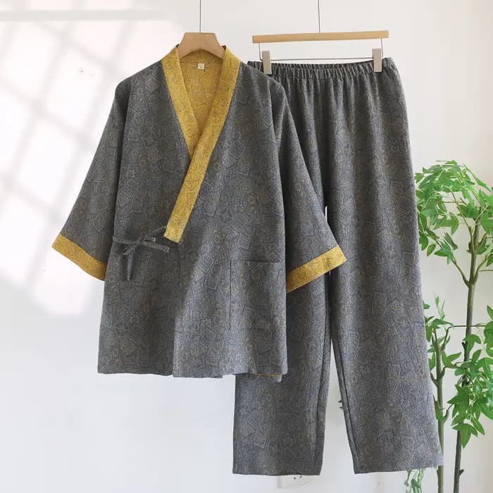Ensemble pyjama Kimono de Style japonais pour hommes, vêtements de nuit en coton, ample et décontrac